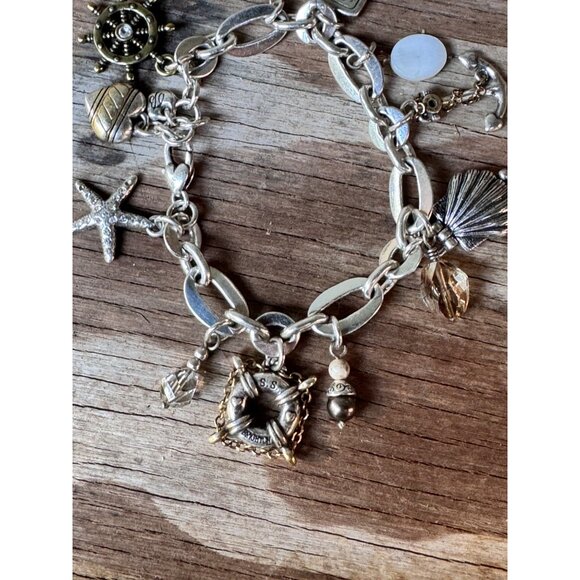 Brighton Nantucket Nautical Charm Bracelet With Shells Anchor Starfish & Crystal - Picture 2 of 8